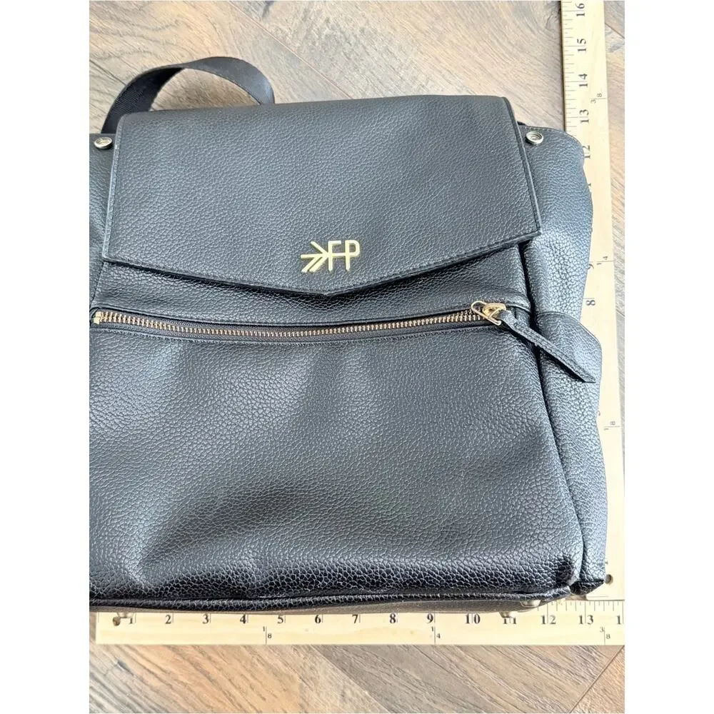 Freshly Picked Classic Diaper Backpack bag Black vegan pebbled leather large